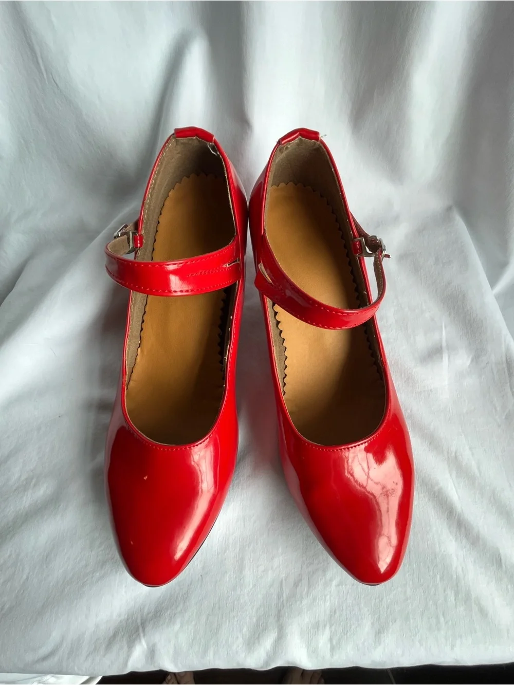 Red Patent Mary Jane Heels with Ankle Strap
